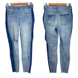 SPANX Womens M Pull On Side Stripe Distressed Slimming High Waisted Skinny Jeans
